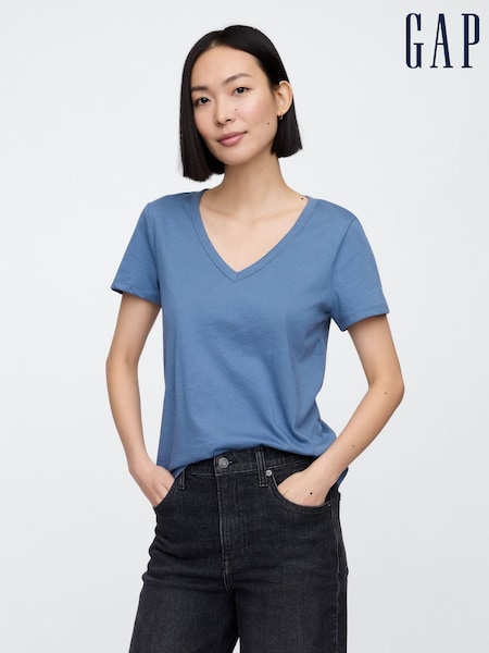 Gap Blue Cotton V-Neck T-Shirt (F41789) | £12
