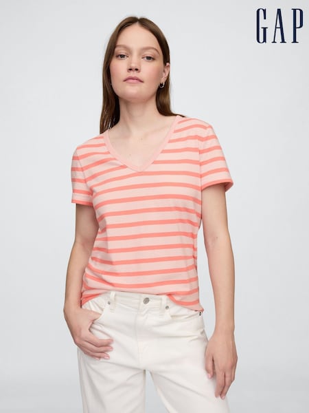 Gap Pink V-Neck Favourite Cotton Short Sleeve T-Shirt (F41798) | £14