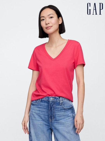 Gap Pink V-Neck Favourite Cotton Short Sleeve T-Shirt (F41807) | £12