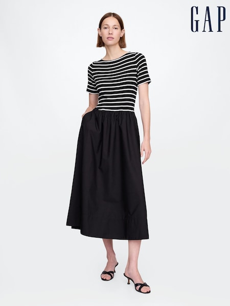 Gap Black/White Stripe Modern Cotton-Modal Ribbed Midi Dress (F41820) | £45