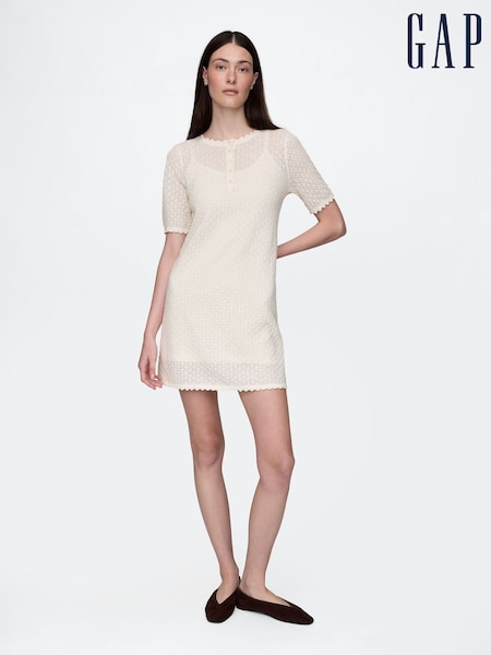Gap Beige Linen-Blend Pointelle Mini Dress (F41843) | £49