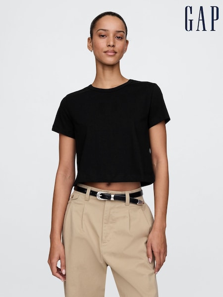 Gap Black Vintage 100% Organic Cotton Shrunken Cropped T-Shirt (F41855) | £15