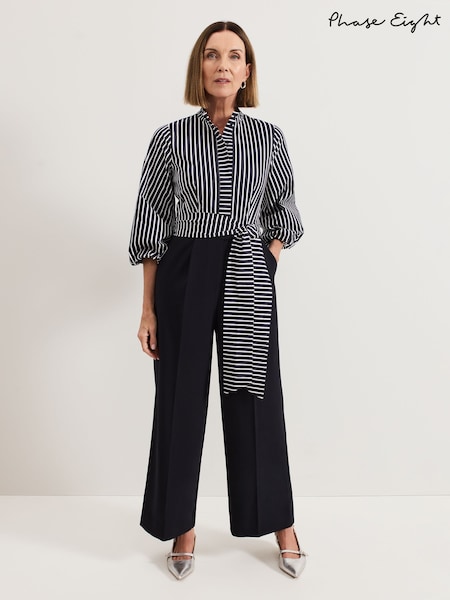 Phase Eight Blue Bree Stripe Jumpsuit (F41857) | £129