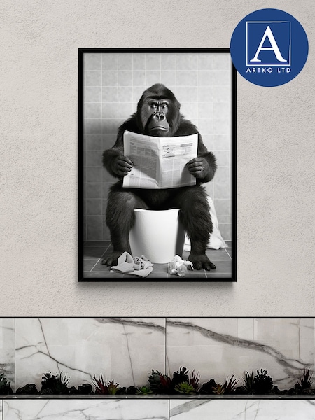 Artko Black Bathroom Gorilla by Moonshine Prints Framed Art (F41978) | £60