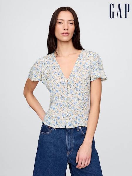 Gap Blue Crepe Flutter-Sleeve Top (F42014) | £40