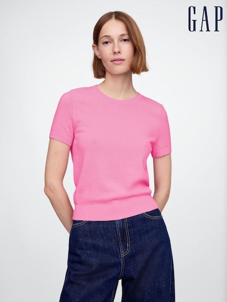 Gap Pink CashSoft Short Sleeve Crew Neck Knit Top (F42021) | £25