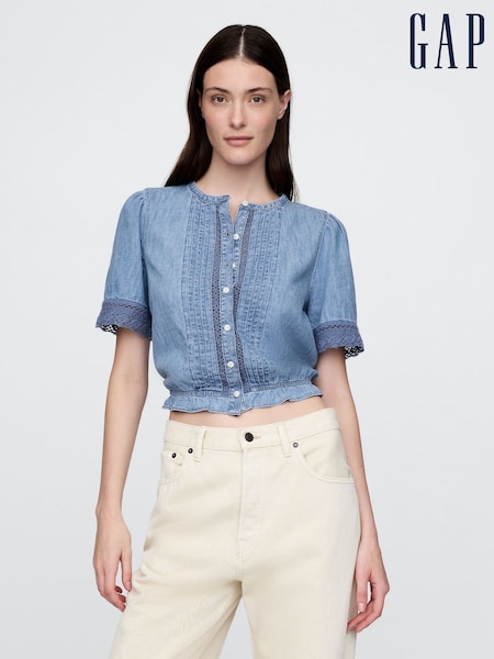 Gap Blue Lace-Trim Cropped Denim Top (F42026) | £55
