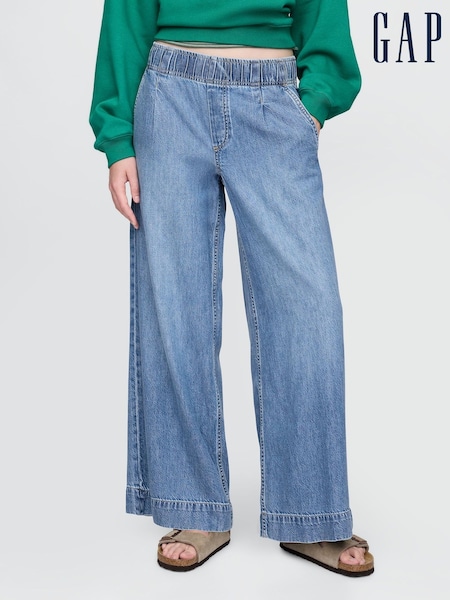 Gap Blue Mid Rise UltraSoft Pleated Easy Baggy Jeans (F42049) | £55