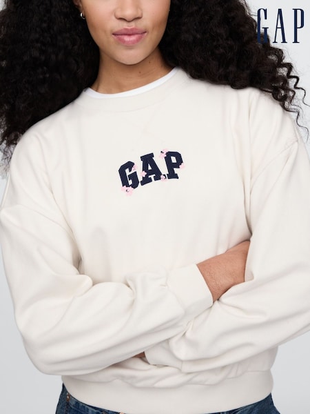 Gap Cream Cherry Blossom Logo Vintage Fleece-Lined Oversized Sweatshirt (F42052) | £24