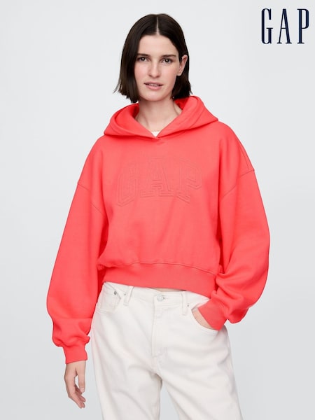 Gap Fluro Orange Vintage Soft Fleece-Lined Cropped Logo Hoodie (F42053) | £35