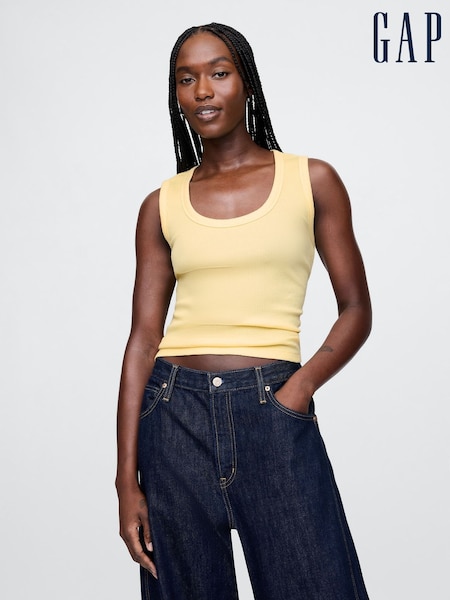 Gap Butter Yellow Ribbed Knit Cotton Stretch Scoop Vest (F42075) | £16