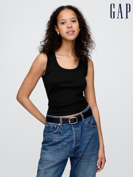 Gap Black Ribbed Knit Cotton Stretch Scoop Vest (F42076) | £16