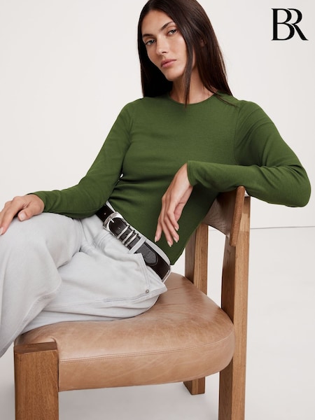 Banana Republic Green Ribbed Crew-Neck T-Shirt (F42085) | £35