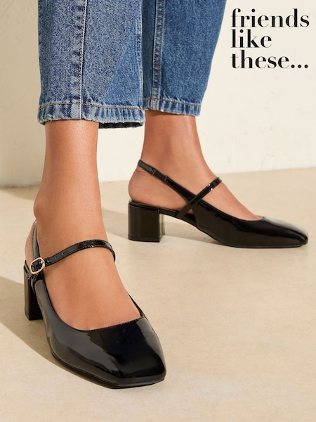 Friends Like These Black Patent Slingback MaryJane Low Block Heel Court Shoes (F42212) | £36
