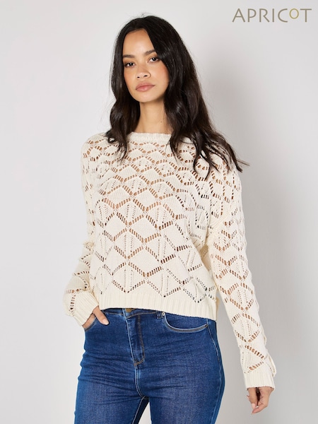 Apricot Cream Diamond Pointelle Boxy Jumper (F42326) | £37