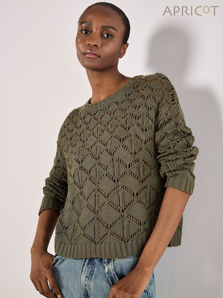 Apricot Green Diamond Pointelle Boxy Jumper (F42329) | £37