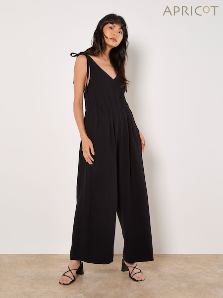 Apricot Black Tetra Tie Shoulder 100% Cotton Jumpsuit (F42330) | £45