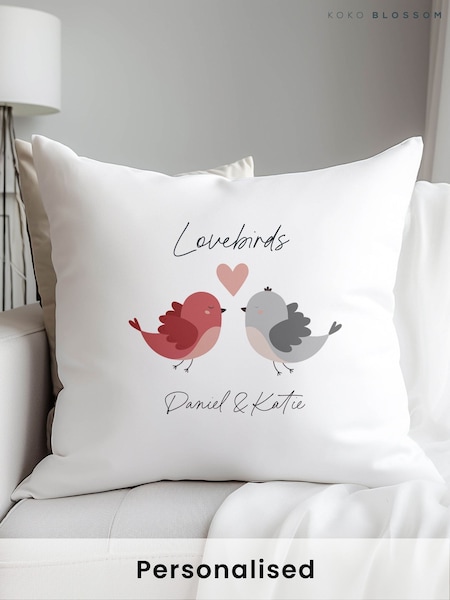 Personalised Lovebirds 100% Cotton Cushion by Koko Blossom (F42368) | £28