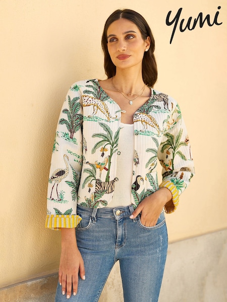 Yumi White Animal Reversible Quilted 100% Cotton Jacket (F42394) | £60