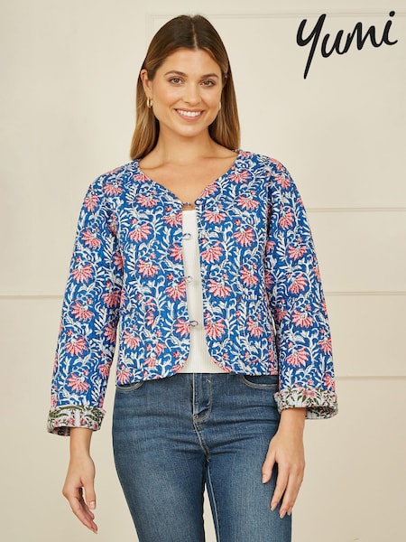 Yumi Blue Dark Animal Reversible Quilted 100% Cotton Jacket (F42433) | £60