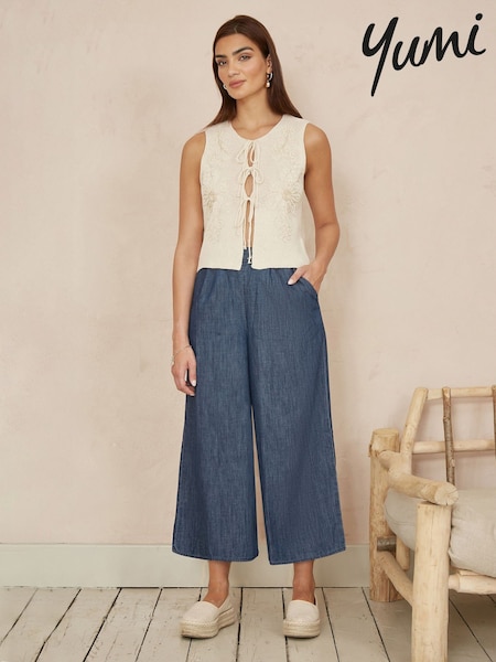Yumi Blue Chambray Denim 100% Cotton Culottes (F42461) | £50