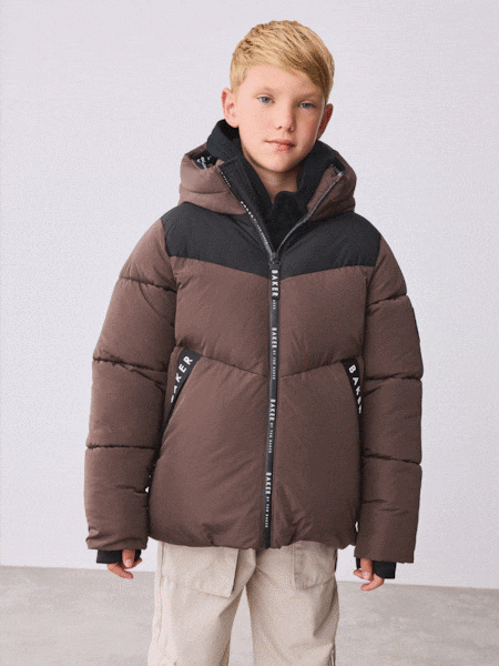 Baker by Ted Baker Shower Resistant Colourblock Padded Brown/Black Coat (F42477) | £66 - £70