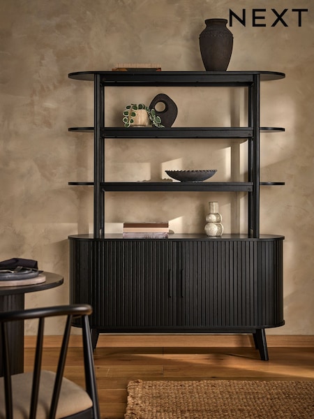 Black Natural Hyde Tambour Door Storage Shelf (F42537) | £699