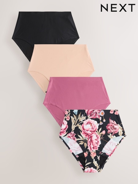 Black / Praline Nude / Pink Floral Full Brief No VPL Medium Flow Period Knickers 4 Pack (F42622) | £34