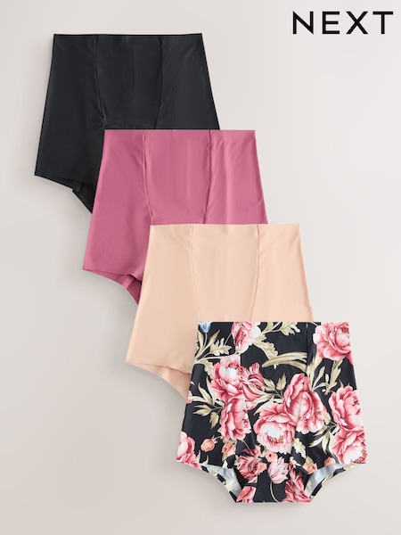 Black / Praline Nude / Pink Floral Short No VPL Medium Flow Period Knickers 4 Pack (F42623) | £38