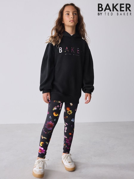 Baker by Ted Baker 2 Piece Longline Black Hoodie and Printed Leggings Set (F42700) | £38 - £43