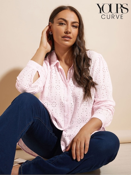 Yours Curve Pink Broderie Long Sleeve Shirt (F42740) | £34
