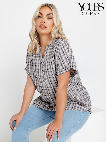 Yours Curve Grey Textured Notchneck Blouse (F42776) | £29