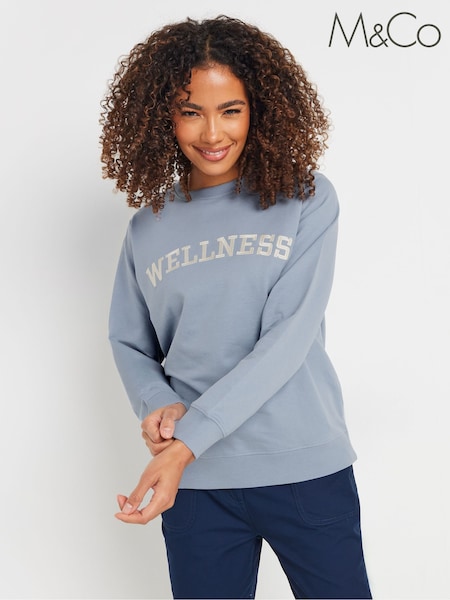 M&Co Blue Placement Wellness Crew Neck 100% Cotton Sweat Top (F42777) | £30