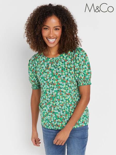 M&Co Green Shirred Cuff T-Shirt (F42787) | £23