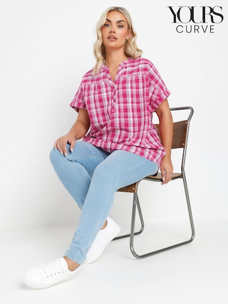 Yours Curve Pink Textured Notchneck Blouse (F42788) | £29