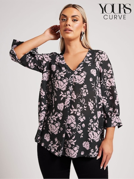 Yours Curve Black London Pleated Front Blouse (F42789) | £39