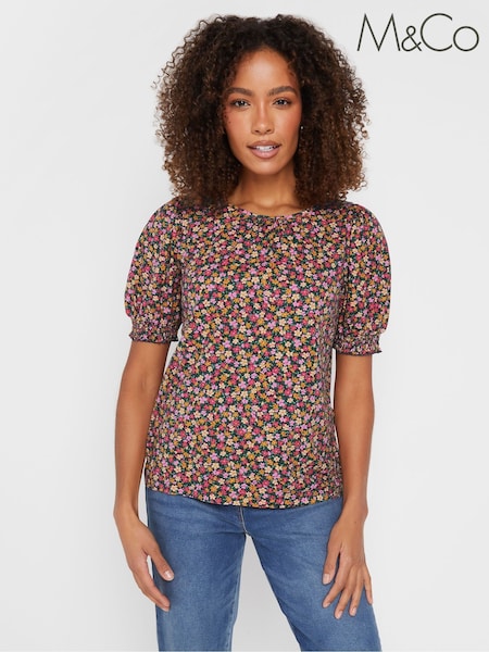M&Co Orange Shirred Cuff T-Shirt (F42805) | £23