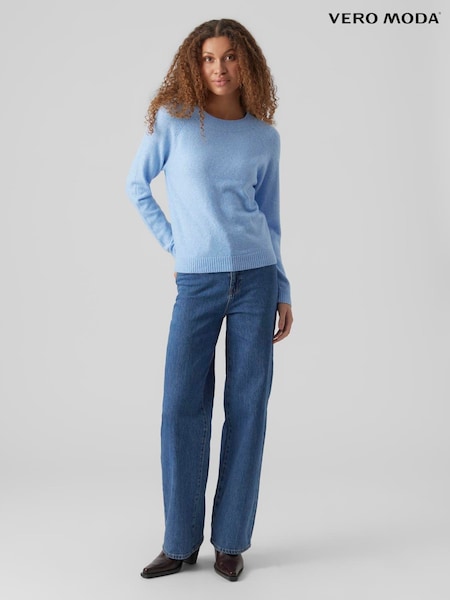 VERO MODA Blue Round Neck Soft Touch Knitted Jumper (F42817) | £25