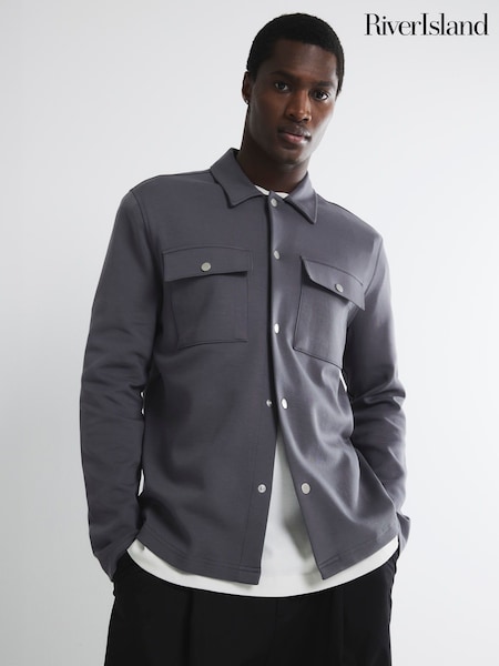 River Island Grey Slim Fit Jersey Overshirt (F42834) | £46