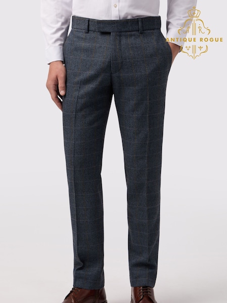 Antique Rogue Navy Blue Maverick Hbone Check Trousers (F42846) | £84