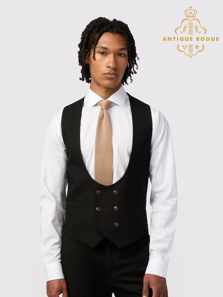 Antique Rogue Black Blake Texture Waistcoat (F42866) | £74