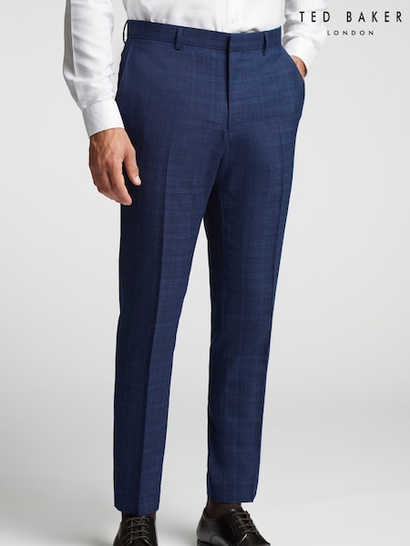 Ted Baker Blue Slim Embosshoyle Soft Check Trousers (F42929) | £140