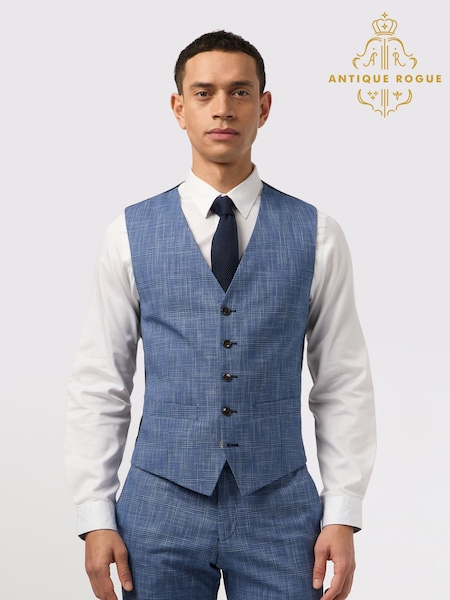 Antique Rogue Blue Check Waistcoat (F42948) | £64