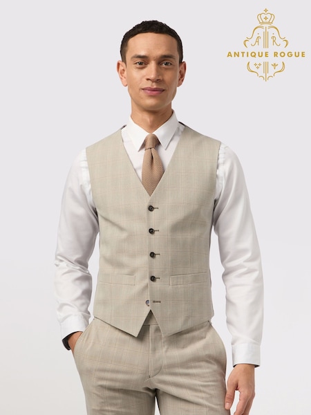 Antique Rogue Cream Putty Check Waistcoat (F42953) | £64