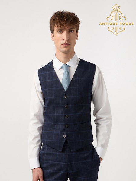 Antique Rogue Blue WP Check Waistcoat (F42965) | £64