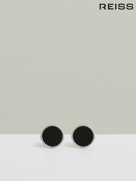 Reiss Silver Tone/Onyx Ardley Inlaid Round Cufflinks (F43020) | £58