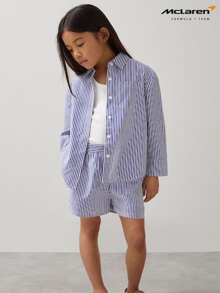 Reiss Blue/White Lella McLaren F1 Team Cotton Stripe Shorts (F43022) | £38