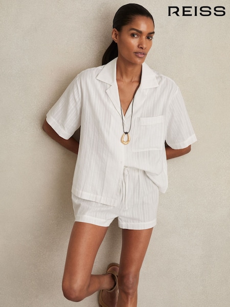 Reiss White Molly Cotton Pointelle Shirt and Shorts Set (F43026) | £120