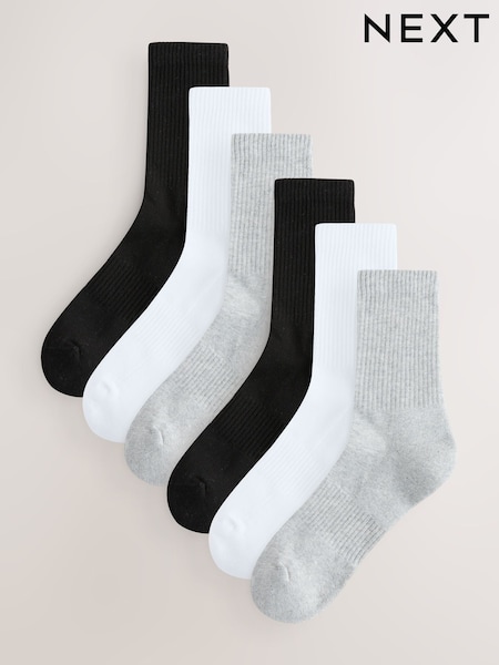 White/Black/Grey Essential Sports Socks 6 Pack (F43085) | £16