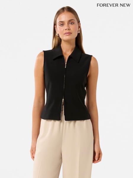 Forever New Black Vienna Zip Detail Collar Top (F43137) | £45